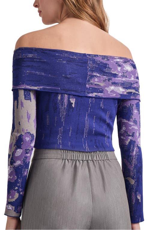 Misook Modern Fit Cropped Cross Body Watercolor Soft Knit Top In Starry Night Blue