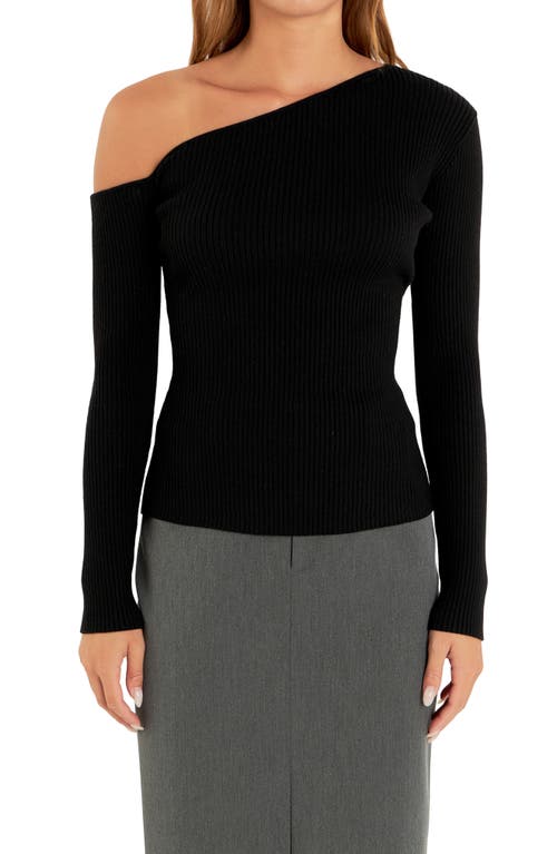 Shop Endless Rose Ribbed One-shoulder Sweater In Black