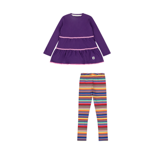 Mixed Up Clothing Girls Tiered Tunic And Legging Set In Purple Multicolor Stripe