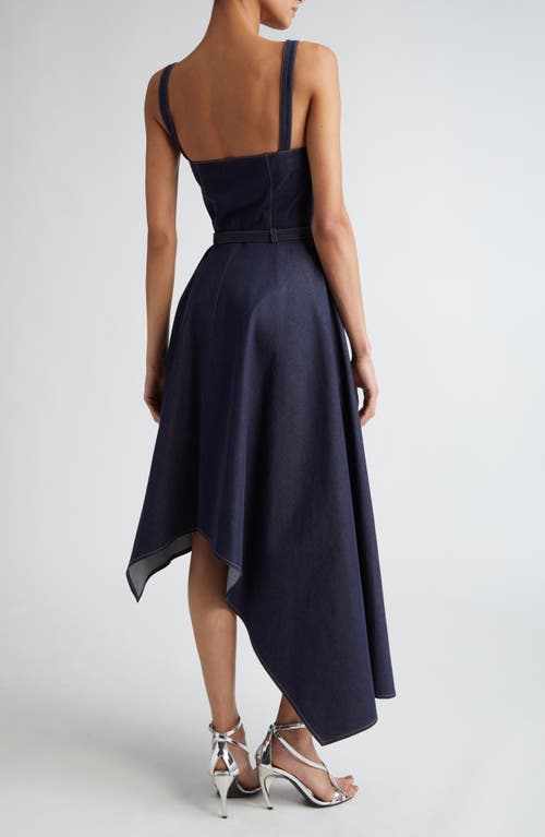 Shop Monse Asymmetric Stretch Denim Sundress In Indigo