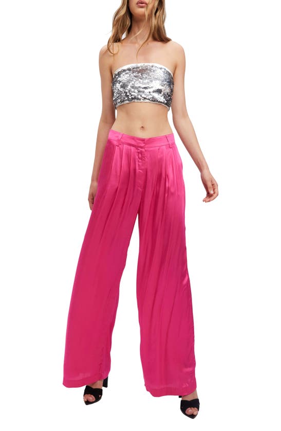Shop Bardot Lena Pleat Front Satin Pants In Hot Pink