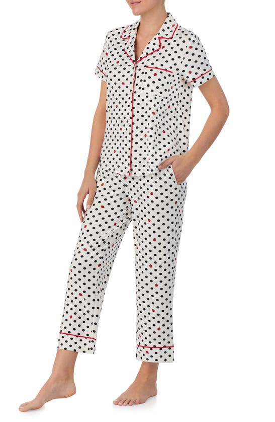 Shop Kate Spade New York Print Crop Pajamas In White Dot
