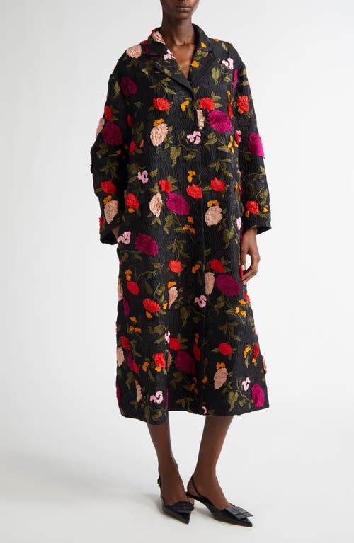 Shop Erdem Embroidered Metallic Floral Jacquard Evening Coat In Black