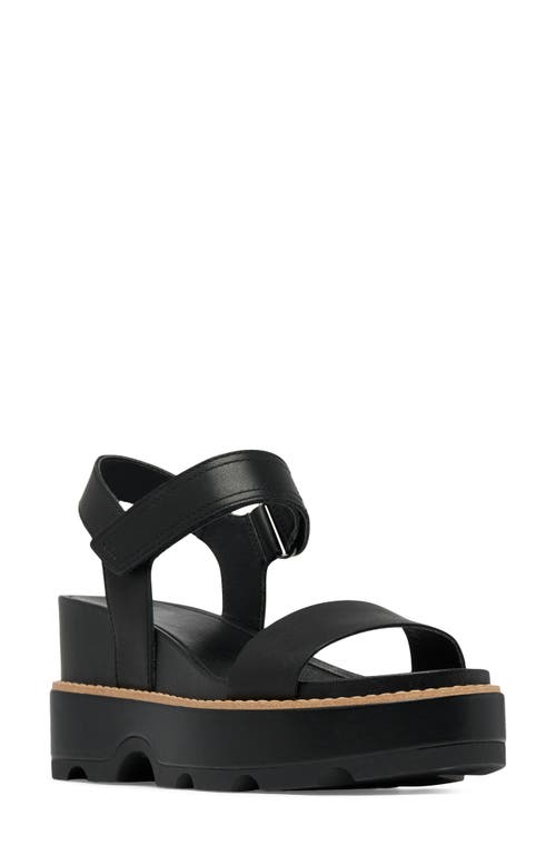 Shop Sorel Joanie Iv Y Strap Wedge Sandal In Black/sea Salt