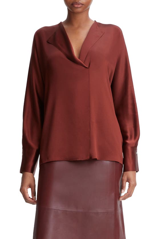 Shop Vince Dolman Sleeve Silk Top In Cinnamon Stick