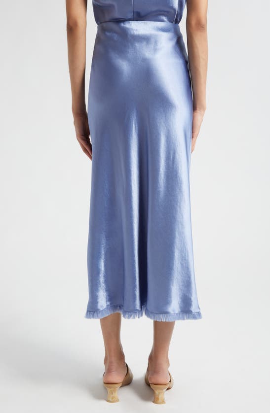 Shop Vince Frayed Trim Satin Midi Skirt In Azure Gem