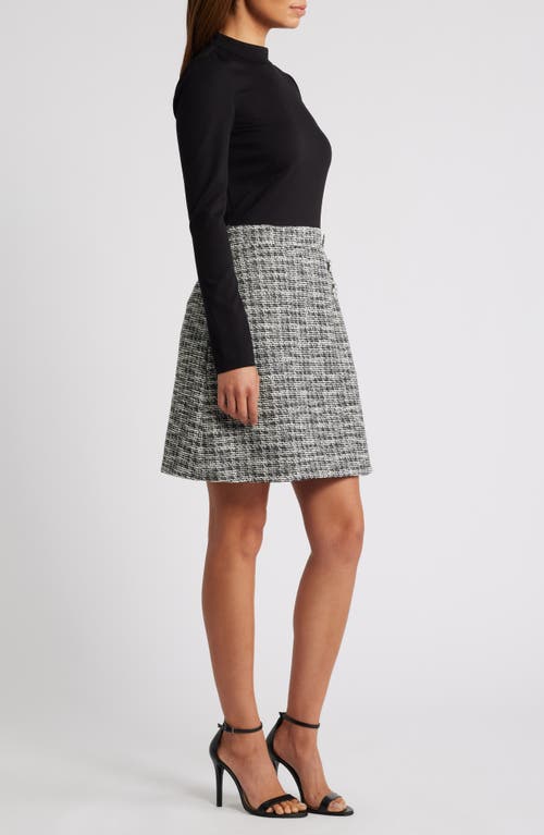 Eliza J Mock Neck Long Sleeve Mixed Media Dress In Black Ivory