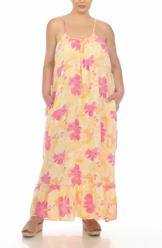 Boho Me Scoop Neck Spaghetti Strap Floral Print Maxi Dress In Patch Mango