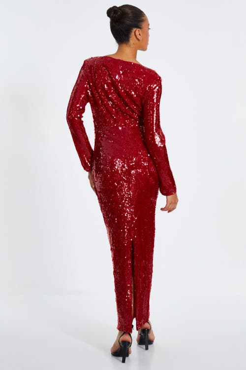 Quiz Sequin Tie Front Maxi Dress In Red
