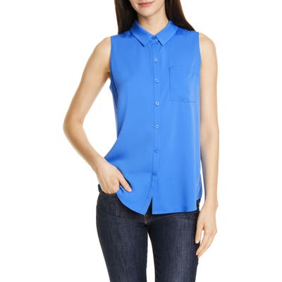 Nordstrom Signature Sleeveless Stretch Silk Shirt, Blue