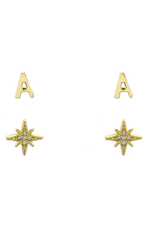 Panacea Initial Starburst Set of 2 Stud Earrings in Gold-A at Nordstrom