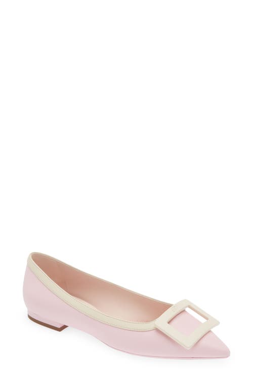Roger Vivier Gommettine Buckle Pointed Toe Flat Light Pink at Nordstrom,