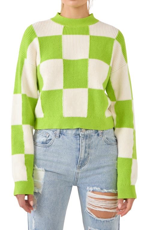 Grey Lab Checkerboard Cotton Blend Crewneck Sweater In Green