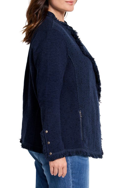 Shop Nic + Zoe Nic+zoe Fringe Mix Knit Jacket In Dark Indigo