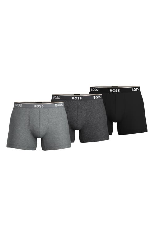 BOSS 3-Pack Power Stretch Cotton Boxer Briefs in Open Grey