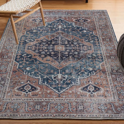 Jonathan Y Alacati Ogee Medallion Machine-washable Area Rug In Navy/brown