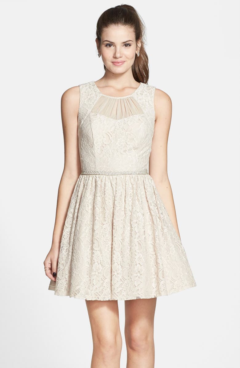 Way-In Lace Fit & Flare Dress (Juniors) | Nordstrom