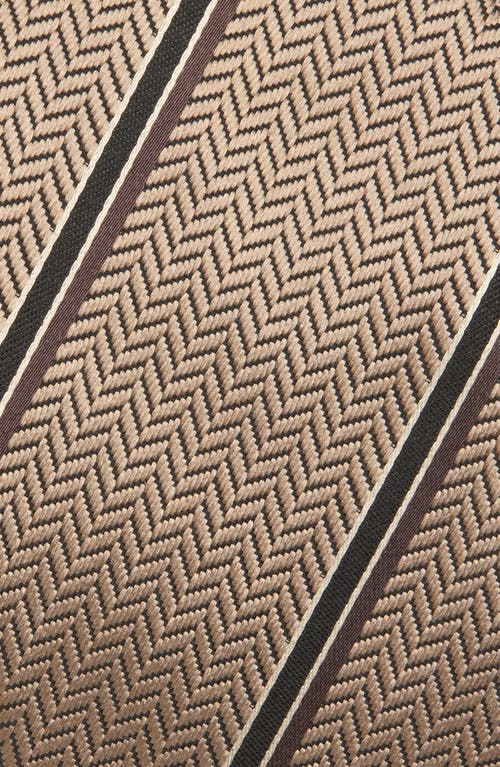 Shop Tom Ford Stripe Herringbone Mulberry Silk Tie In Beige