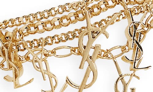 Saint Laurent Crystal & Ysl Charm Bracelet In Dore/crystal