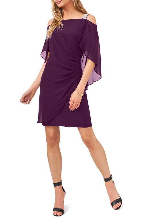 Sequin Strap Drape Cape Dress in Luxe Plum