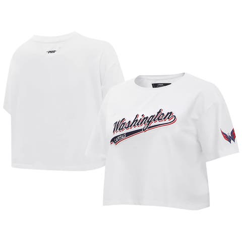 Women's Pro Standard White Washington Capitals Boxy Script Tail Cropped T-Shirt