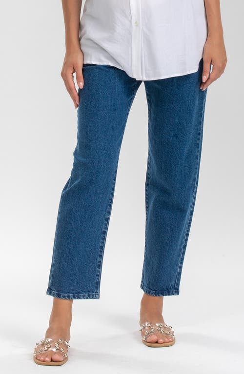 Shop Pietro Brunelli Ankle Straight Leg Maternity Mom Jeans In Medium Blue