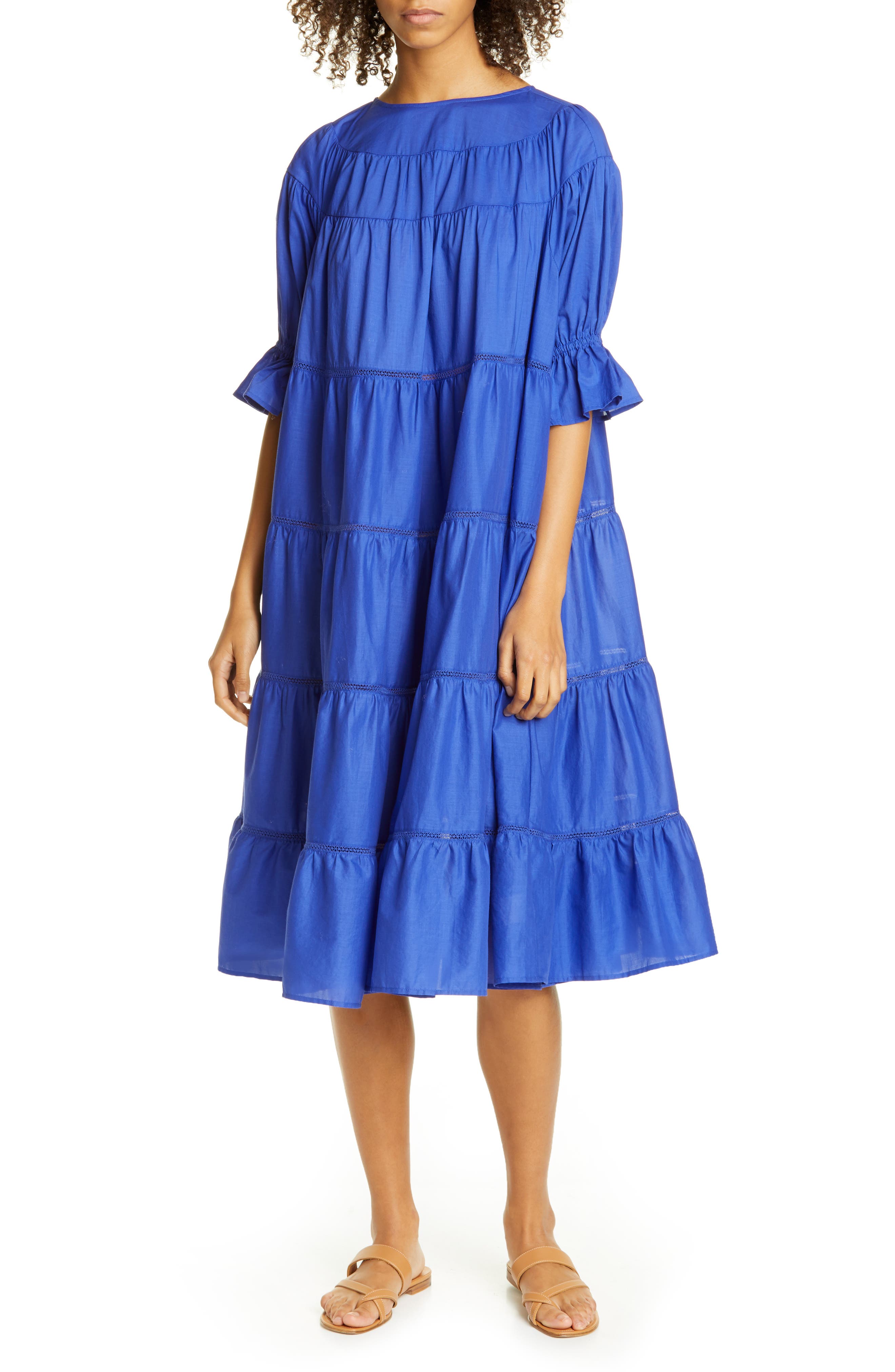 tiered cotton midi dress