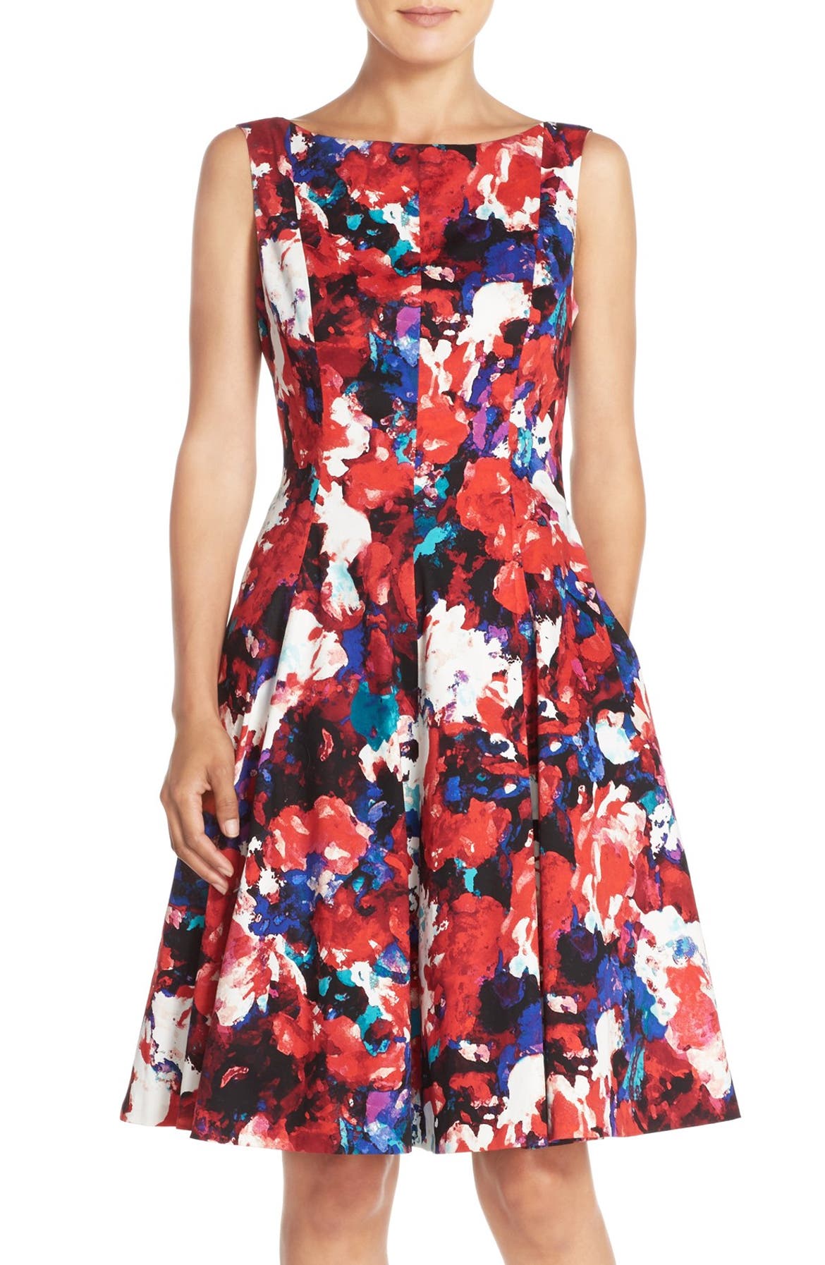 Maggy London Print Stretch Cotton Sateen Fit & Flare Dress | Nordstrom
