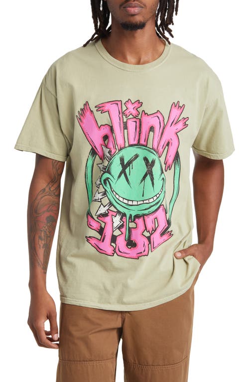Blink 182 Green Smiley Graphic T-Shirt in Sand Color Pigment Wash