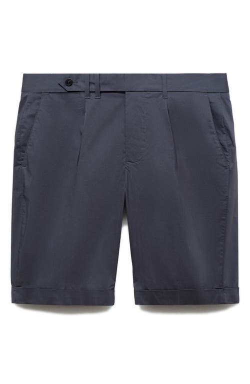 Mango Pleated Cotton Blend Bermuda Shorts In Dark Navy