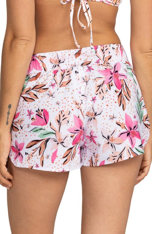 Shop Roxy Wave Print Cover-up Shorts In White Happy Tropical