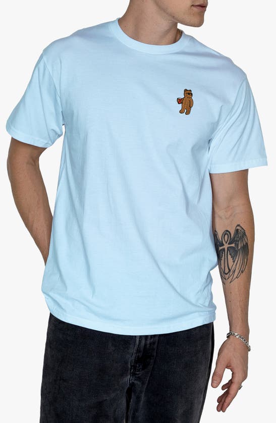 Shop Riot Society Riot Bear Embroidered Cotton T-shirt In Light Blue