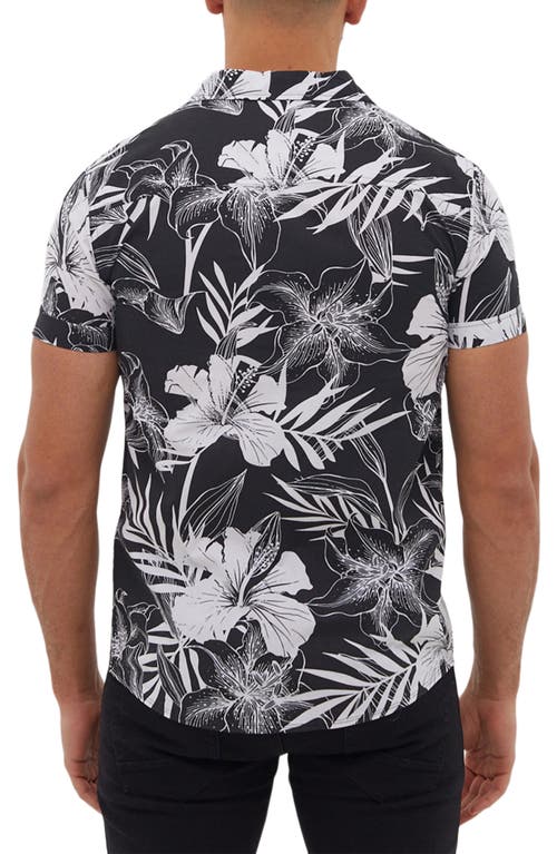 Shop Bench . Dexus Tropical Cotton Short Sleeve Button-up Shirt In Black