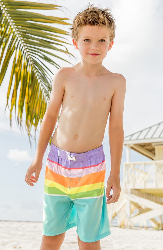 Shop Ruggedbutts Kids' Island Rainbow Swim Trunks In Blue