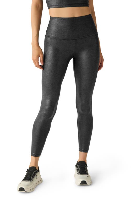 Shop Beyond Yoga High Waist Rib Midi Leggings In Black Foil