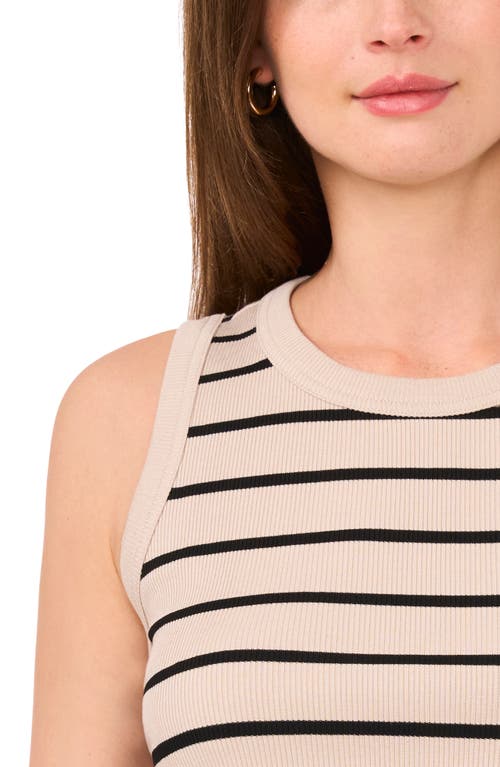 Halogen ® Stripe Rib Tank In Clay Beige/black Stripe