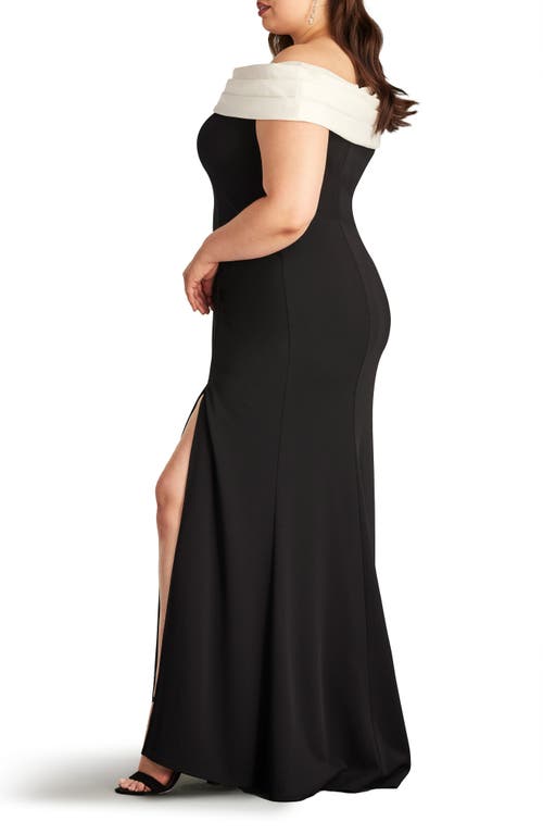 Tadashi Shoji Dalton Two-tone Off-shoulder Gown- Plus Size In Ivory/black