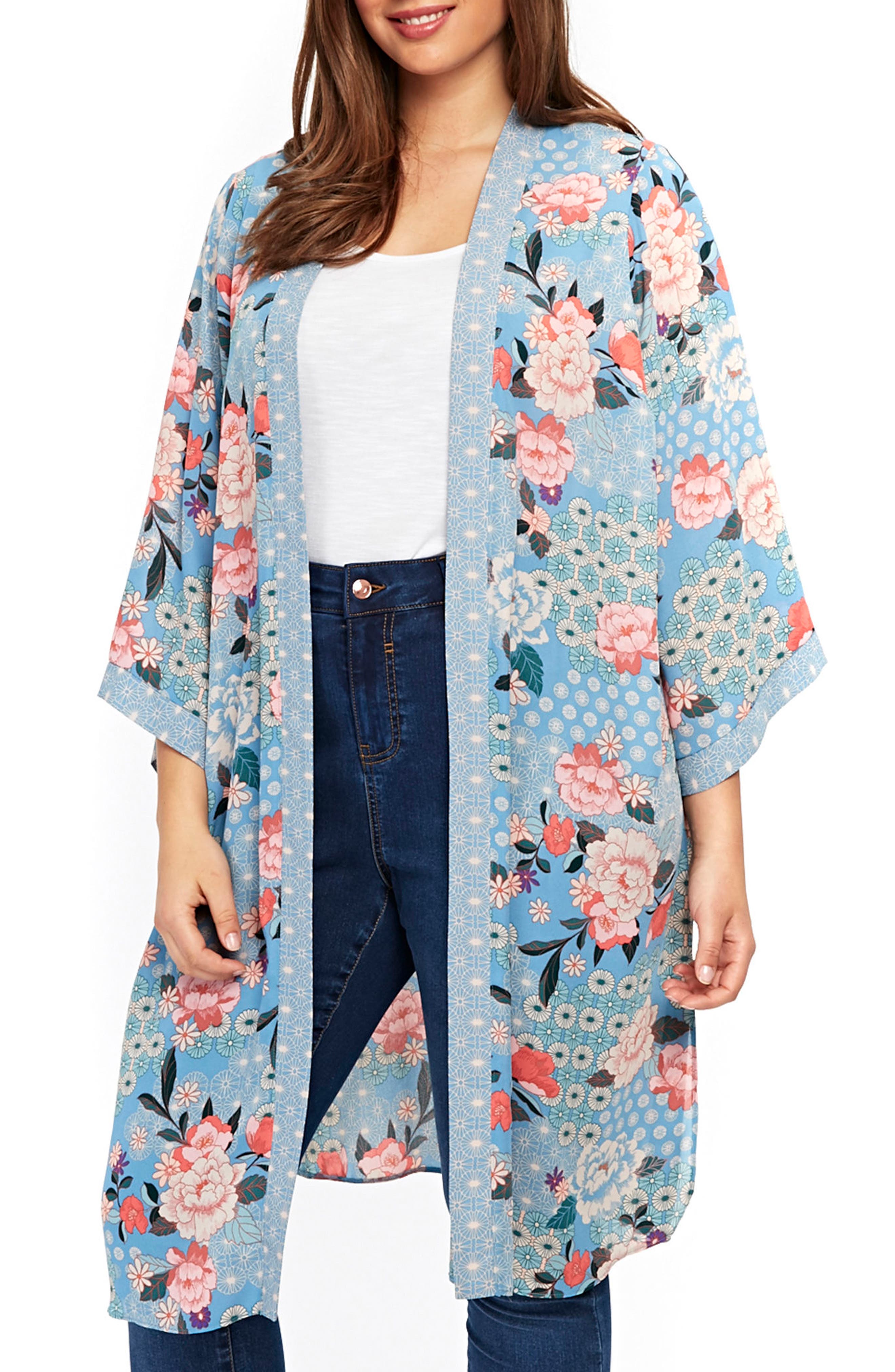 Evans Floral Kimono Jacket (Plus Size) Nordstrom