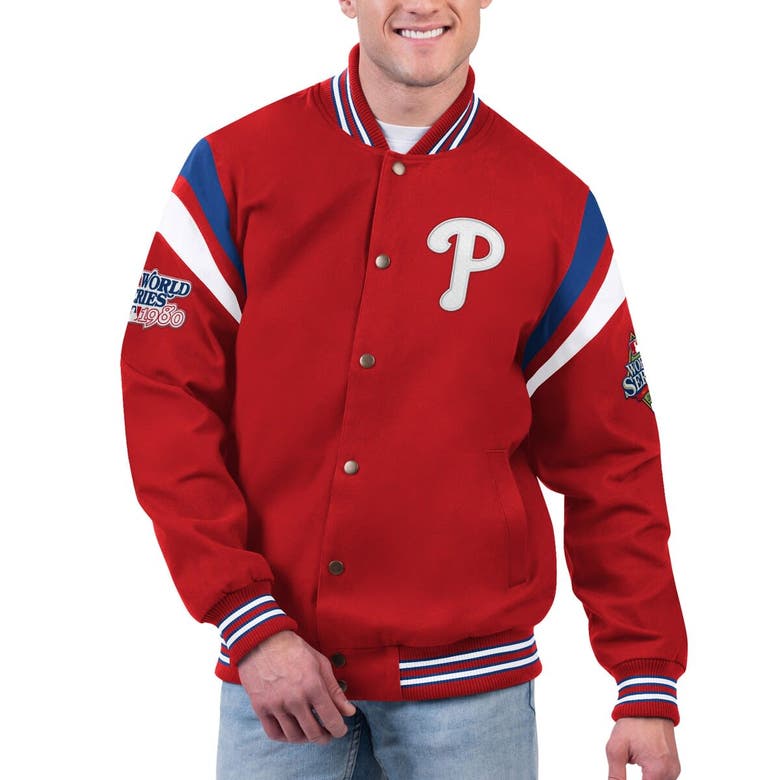 Shop G-iii Sports By Carl Banks Red Philadelphia Phillies Quick Full-snap Varsity Jacket