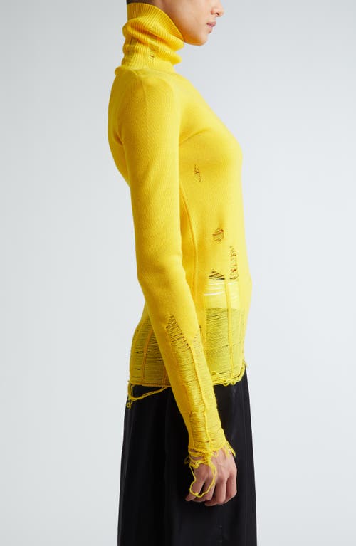 Shop Mm6 Maison Margiela Ripped Virgin Wool Blend Turtleneck Sweater In Yellow