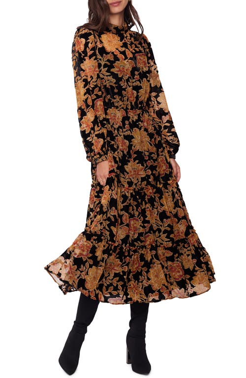 Cabin Hideaway Long Sleeve Velvet Maxi Dress in Black Floral