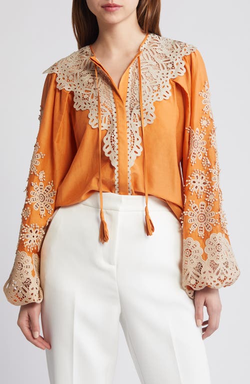 Norma Long Sleeve Cotton & Silk Top in Saffron