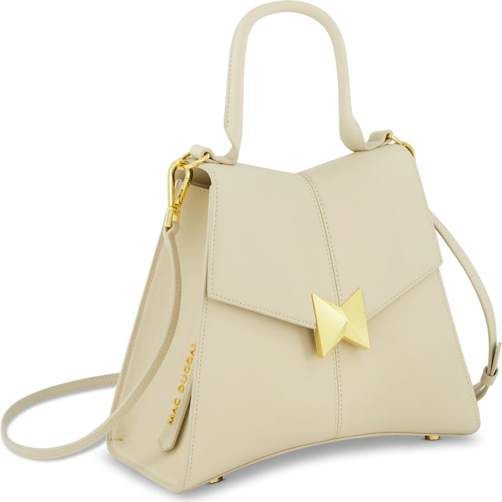 Mac Duggal Gold Plated Hardware Angular Leather Handbag In Ecru