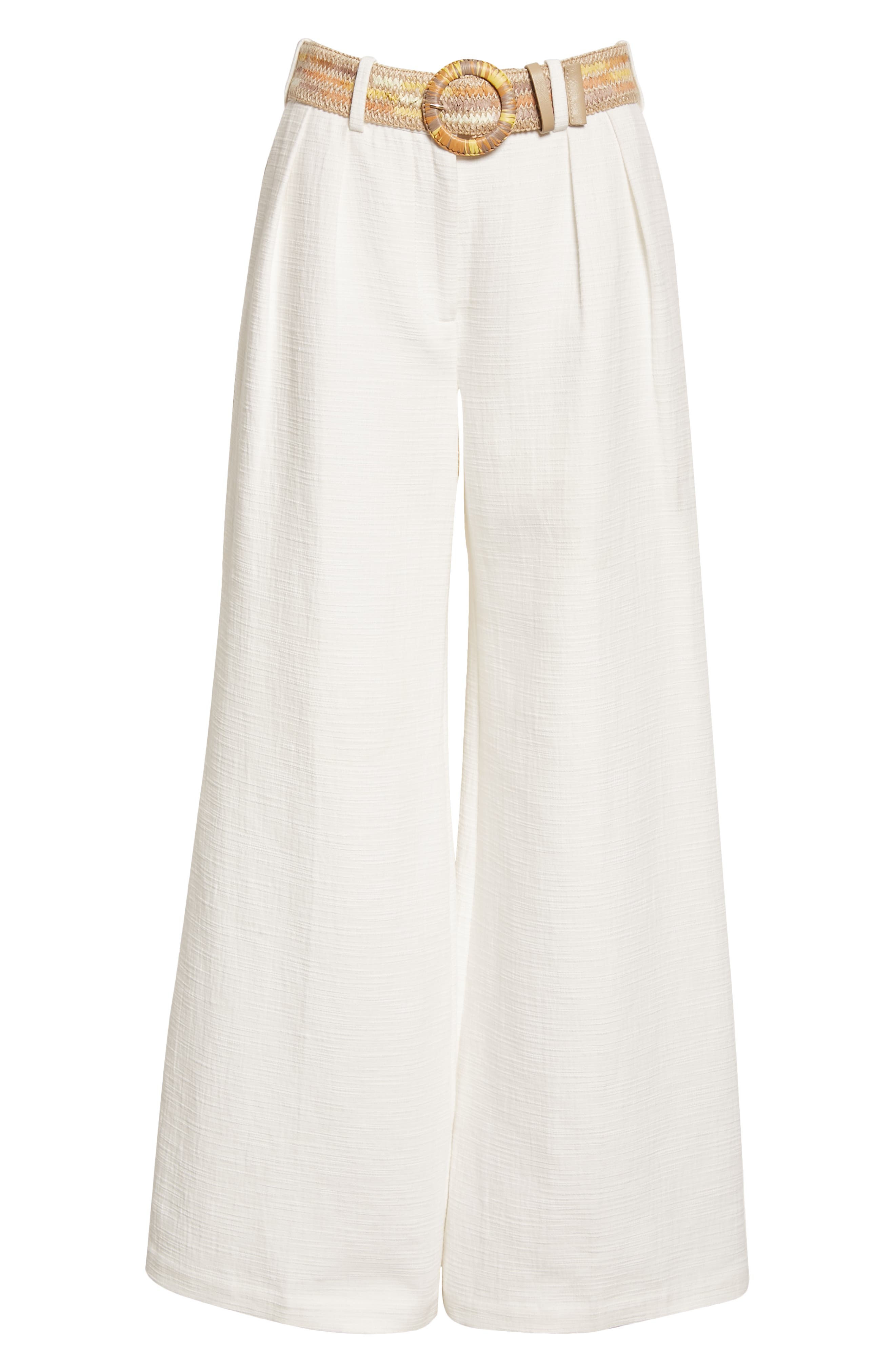 ZIMMERMANN Belted pleated silk-satin wide-leg pants