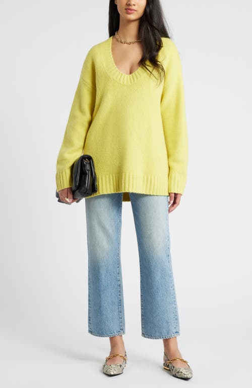 Shop Open Edit Oversize V-neck Sweater In Yellow Celery