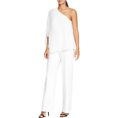 Halston Heritage Cape Overlay One-Shoulder Jumpsuit, White