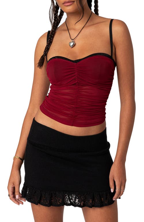 EDIKTED Moira Ruched Mesh Bra Top Burgundy at Nordstrom,