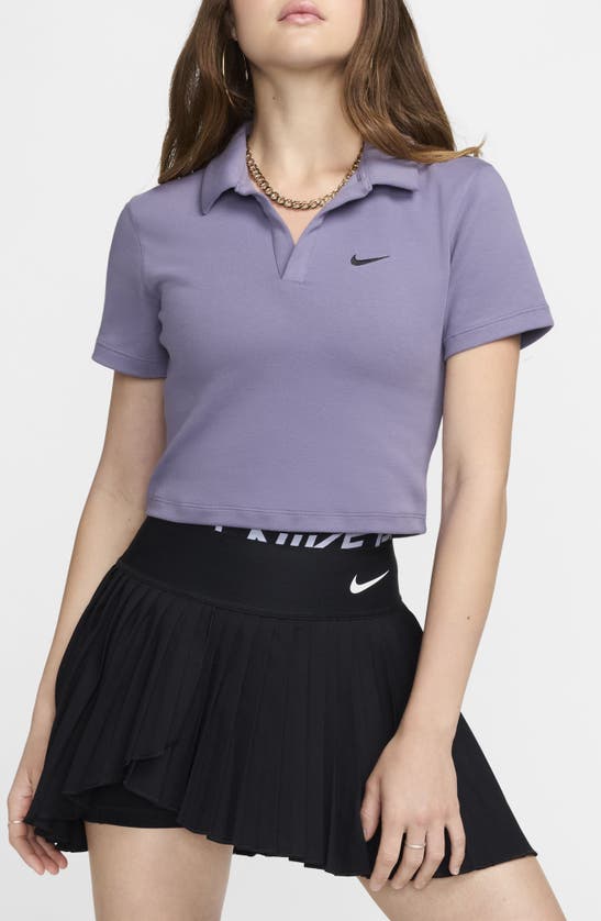 Shop Nike Essentials Stretch Crop Polo In Daybreak/black