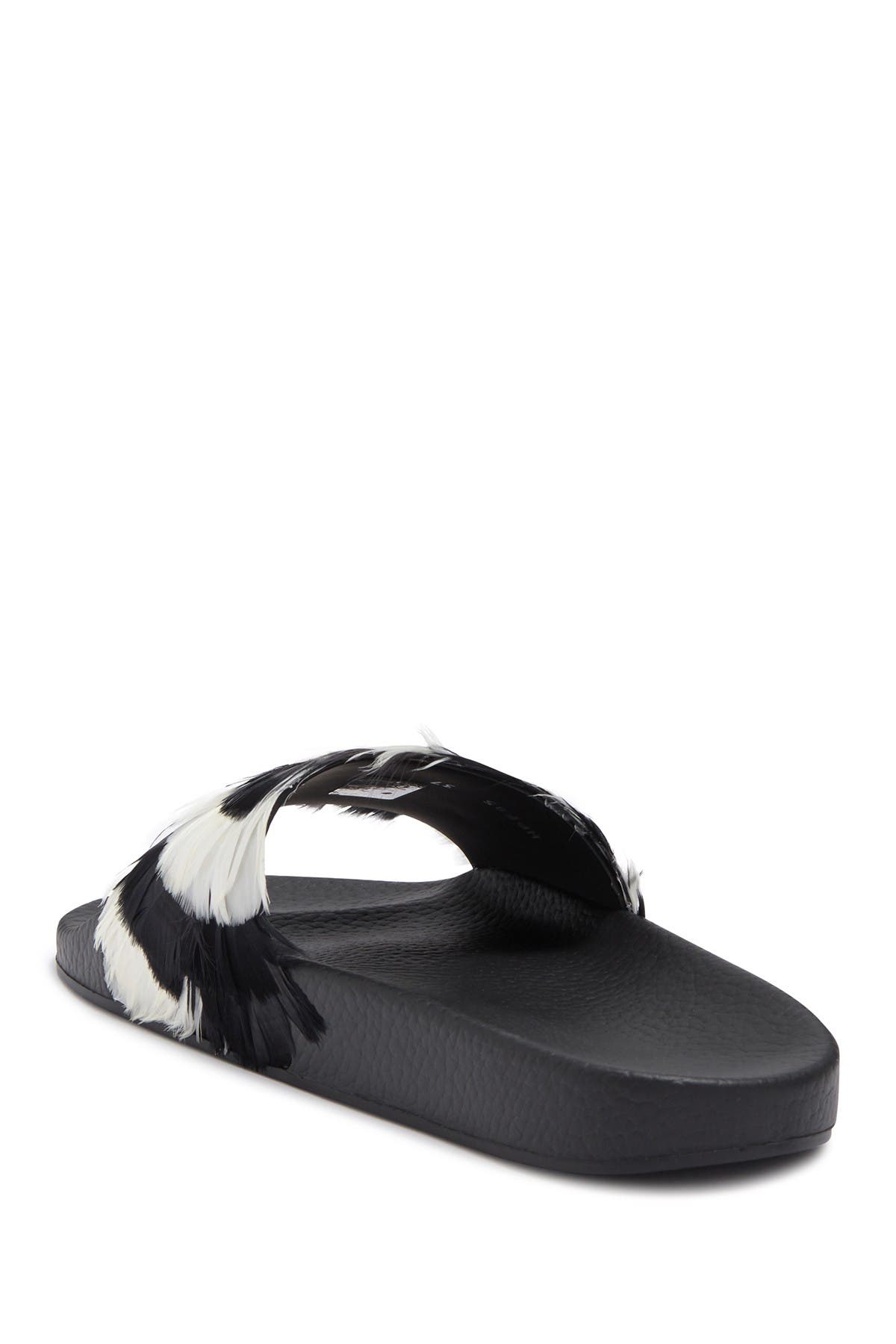 Valentino Garavani Feather Slide Sandal In Nero-light Ivory/nero