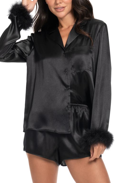 In Bloom By Jonquil Rory Feather Trim Satin Short Pajamas In Black